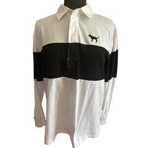 Victorias Secret Pink Long-Sleeve Black & White Rugby Polo Shirt Size M
